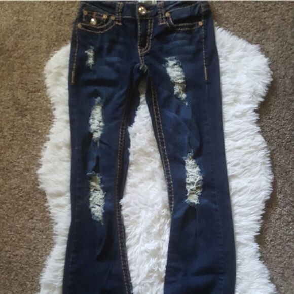 LA Idol embellished Jeweled distressed Stretchy Dark Wash Jeans Women’s Size 1 - Picture 1 of 15